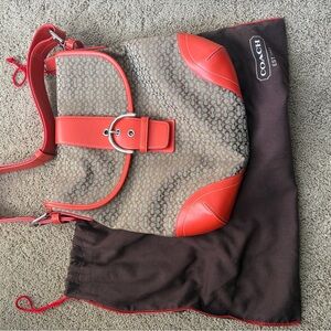 Coach Orange and Tan Signature Shoulder Bag